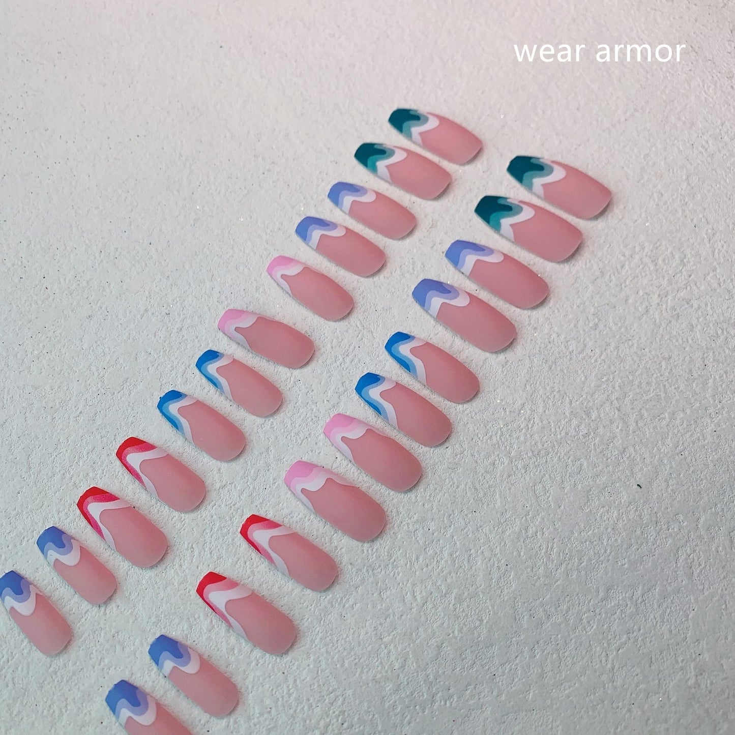 Fake Nails Multicolored Wave Pattern Nail Art-4