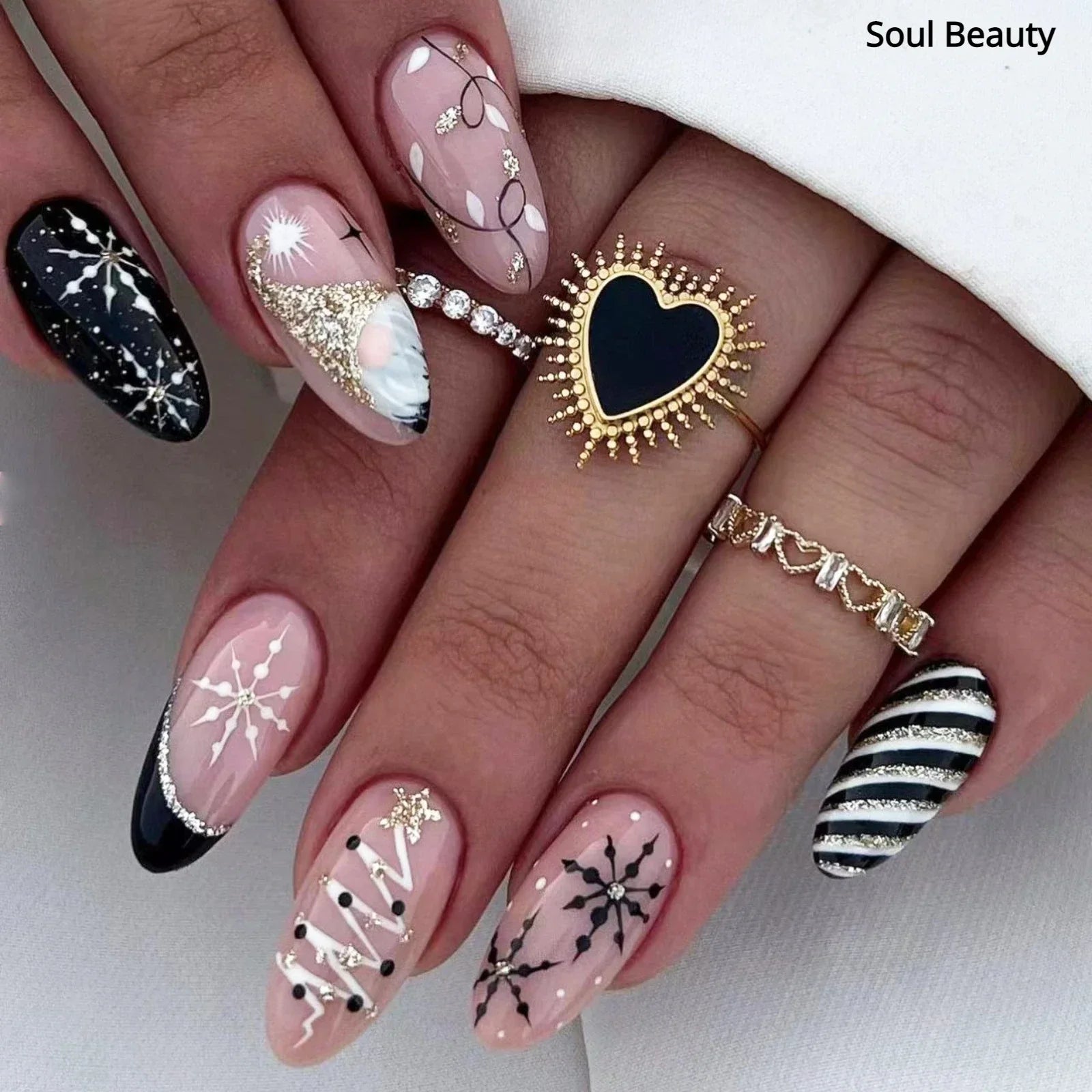 Gold Powder Christmas Fake Nails-0