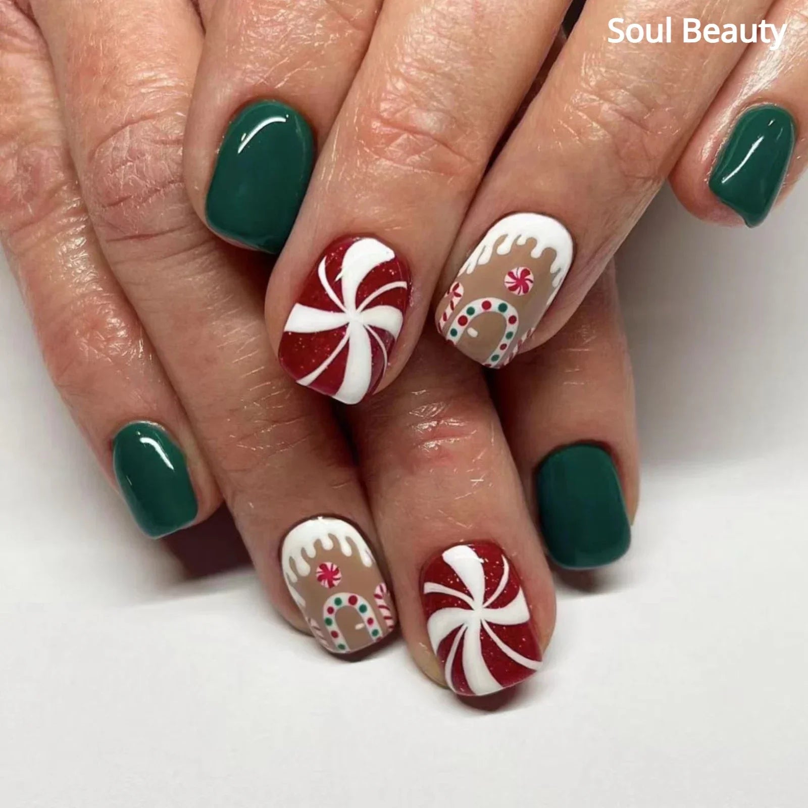 Gold Powder Christmas Fake Nails-1