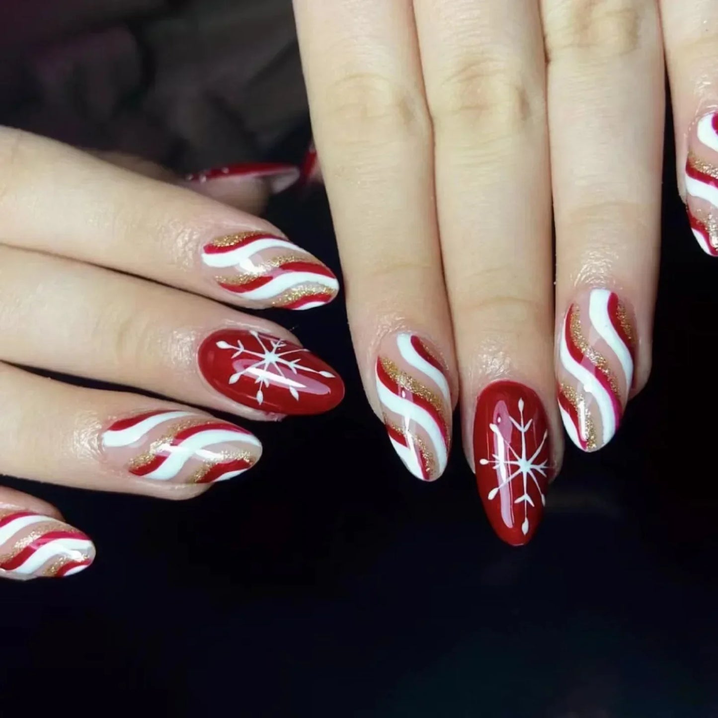 Gold Powder Christmas Fake Nails-3