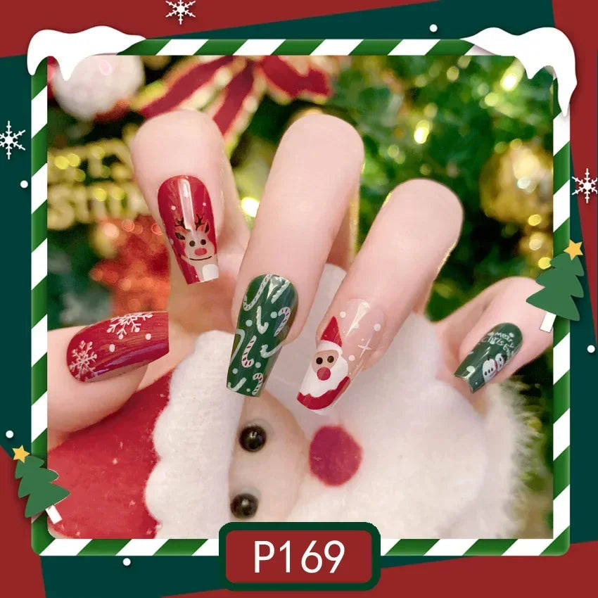 Gold Powder Christmas Fake Nails-5