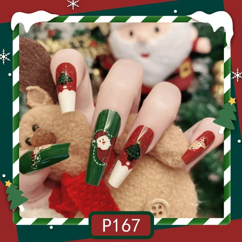Gold Powder Christmas Fake Nails-7