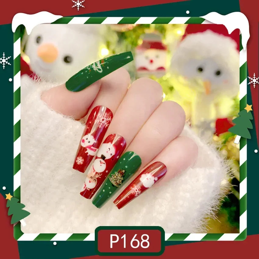 Gold Powder Christmas Fake Nails-8