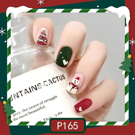 Gold Powder Christmas Fake Nails-10