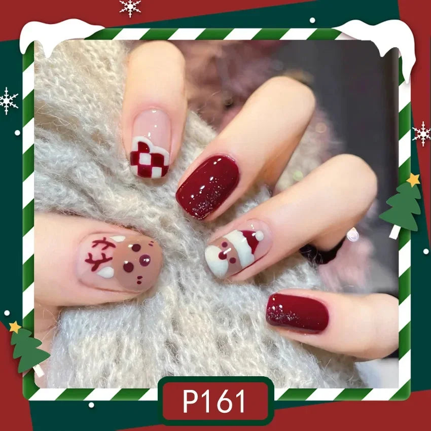 Gold Powder Christmas Fake Nails-11