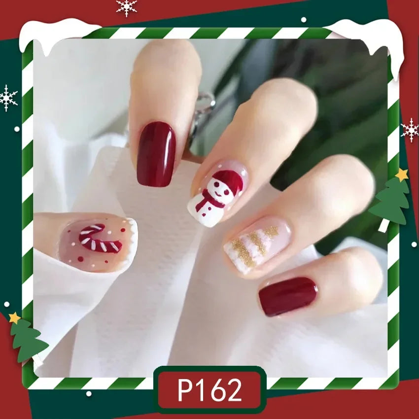 Gold Powder Christmas Fake Nails-12