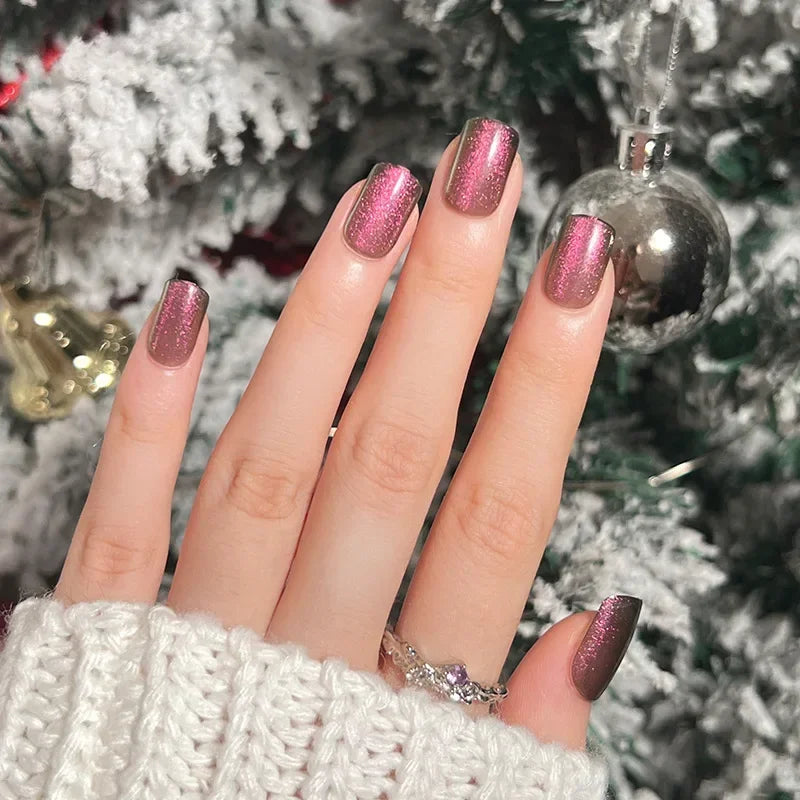 Gold Powder Christmas Fake Nails-13