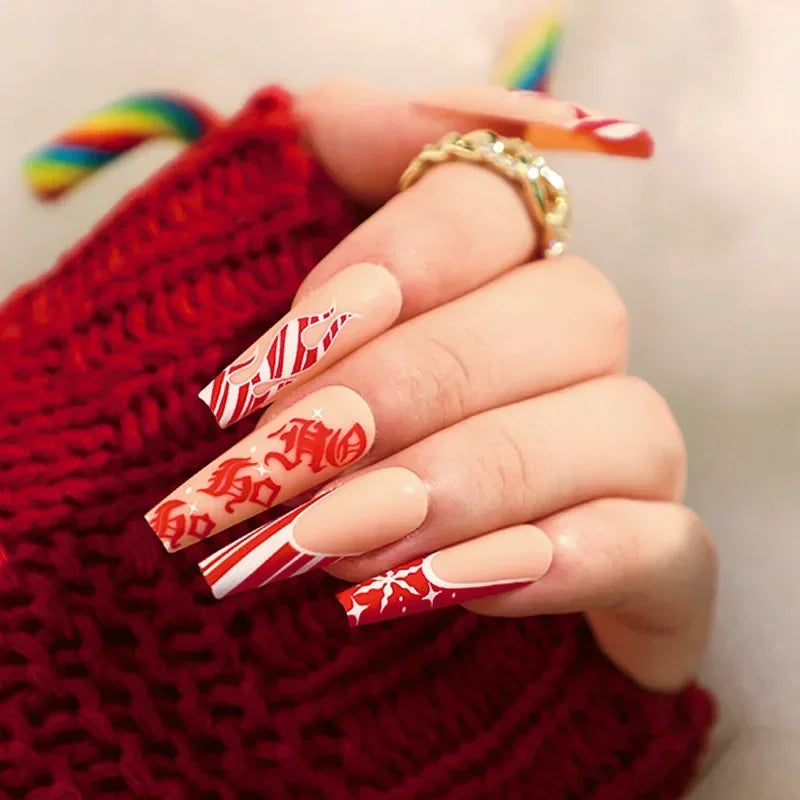 Gold Powder Christmas Fake Nails-47