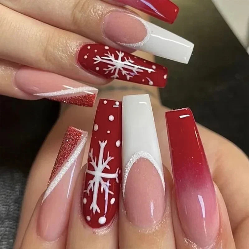 Gold Powder Christmas Fake Nails-49