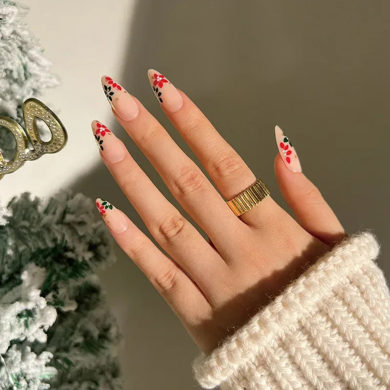 Gold Powder Christmas Fake Nails-50
