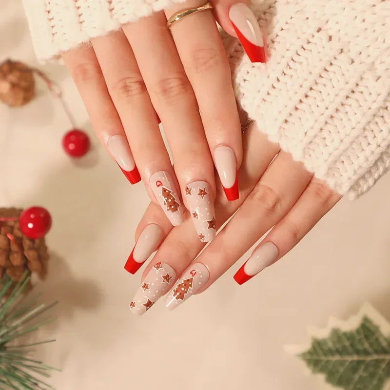 Gold Powder Christmas Fake Nails-51